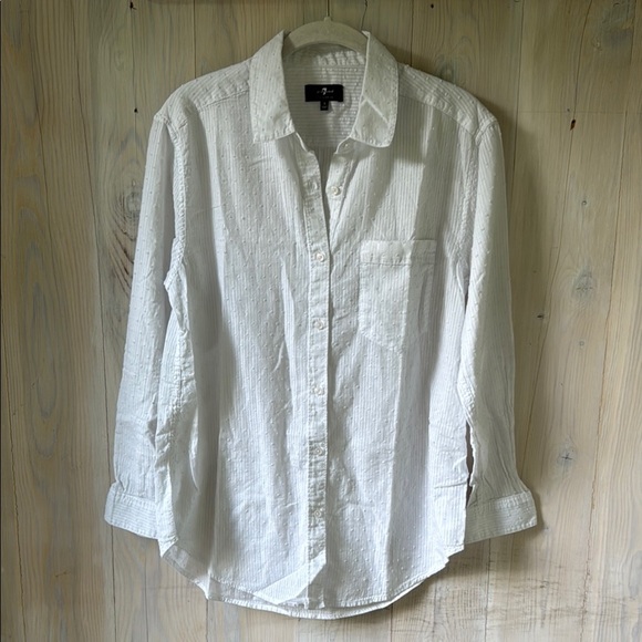 7 For All Mankind White Cotton Button Down Shirt Size S - Picture 1 of 8